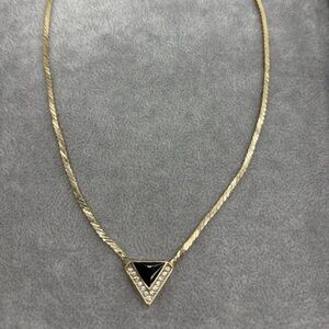 Vintage 90’s Christian Dior Gold Tone Necklace with Black Faux Onyx